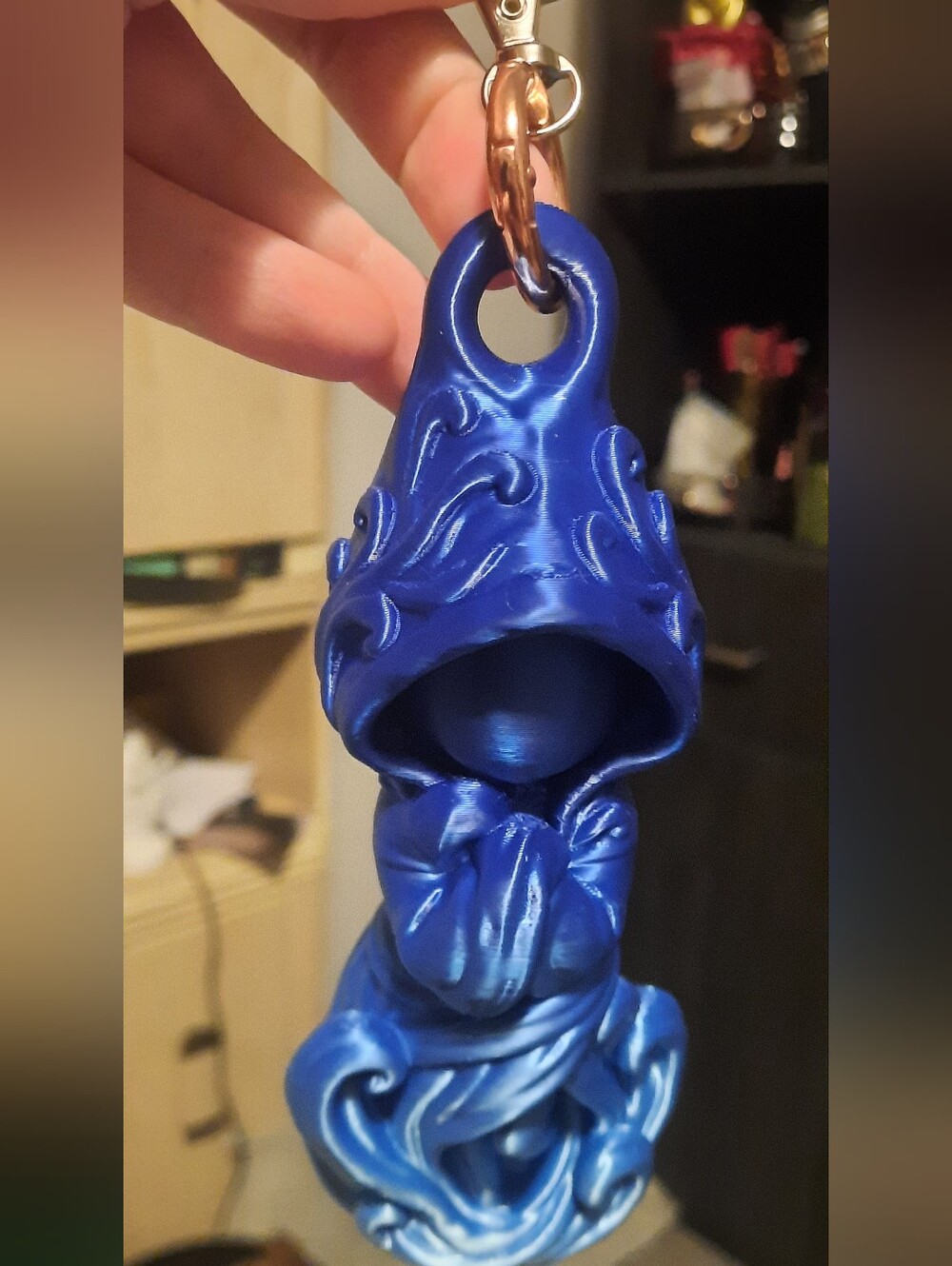 Blue Hooded Figurine Keychain Decorative Accent